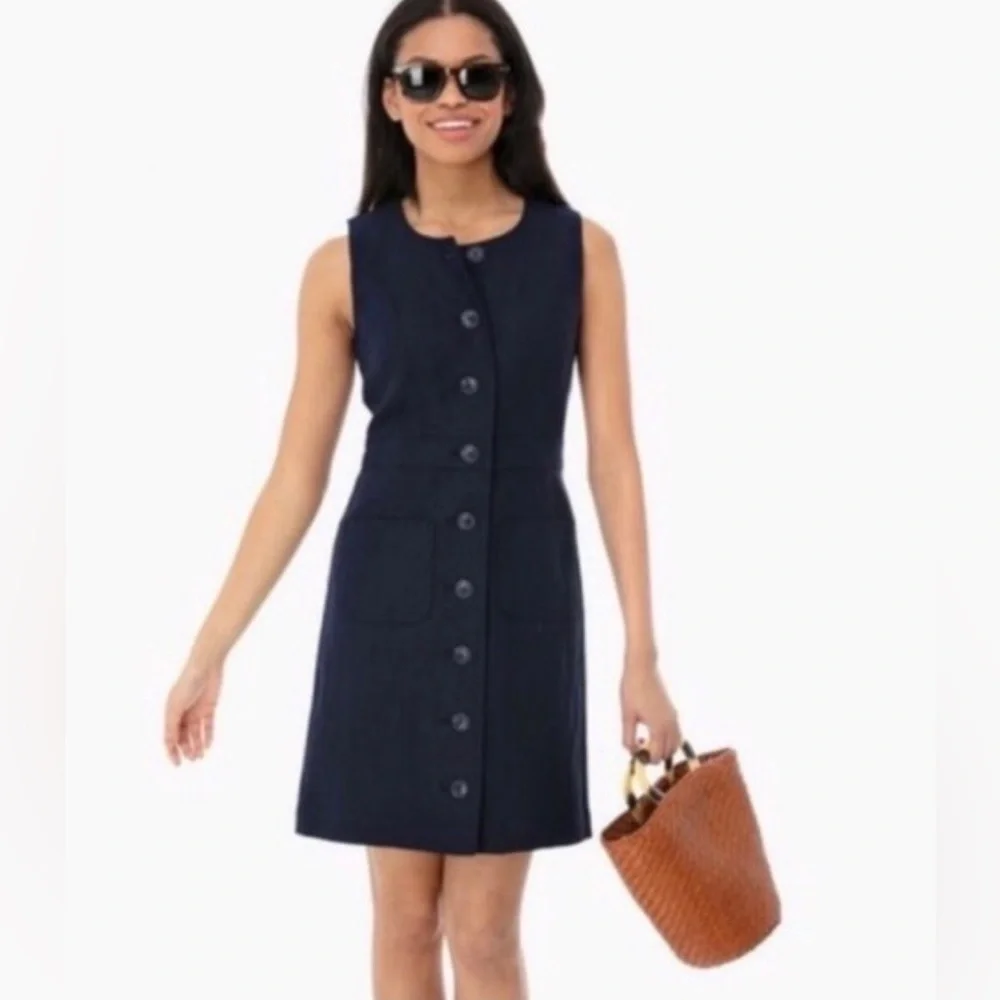 NWOT Tory Burch Navy Button-Front Linen Shift Dress Size 0
